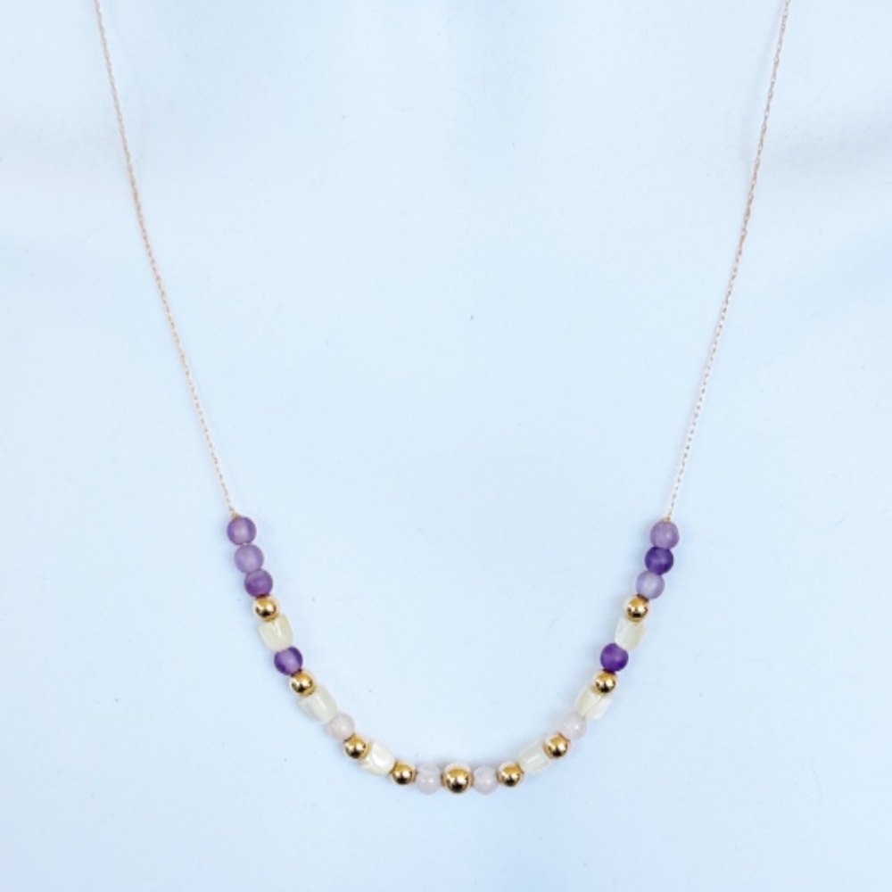 Vintage 14k yellow gold purple amethyst bead necklace 23”